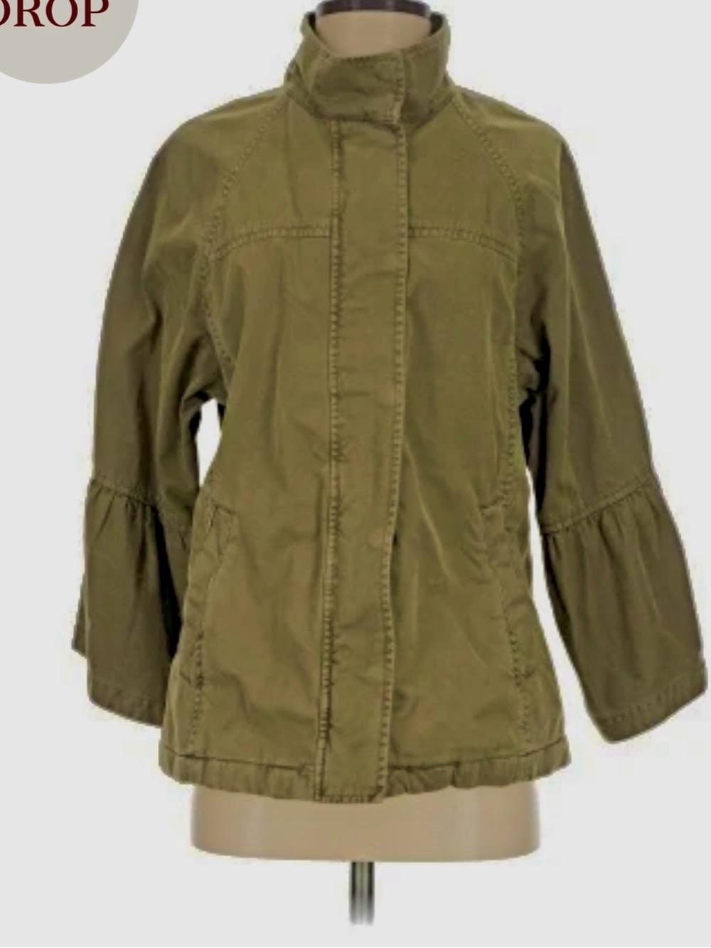 Banana Republic Olive Green Utility Jacket with Ruffled Sleeve Detail